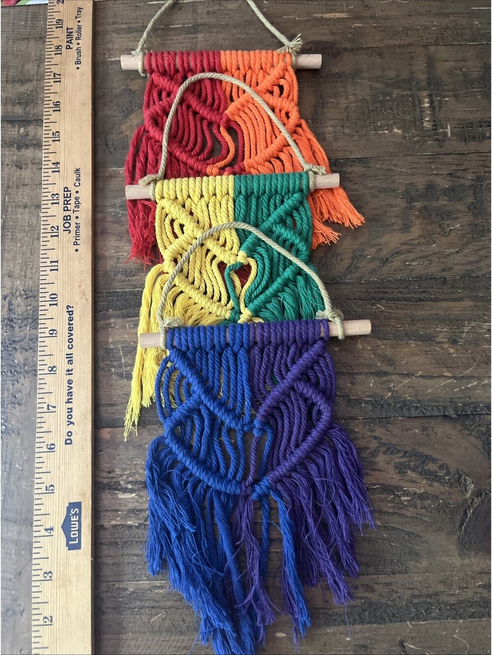 Handmade Macrame Rainbow Hanging 3 Piece Heart Boho Home Nursery Decor Pride